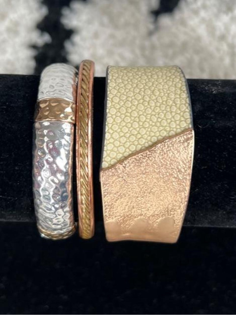 Mixed metal bangle bracelet stack